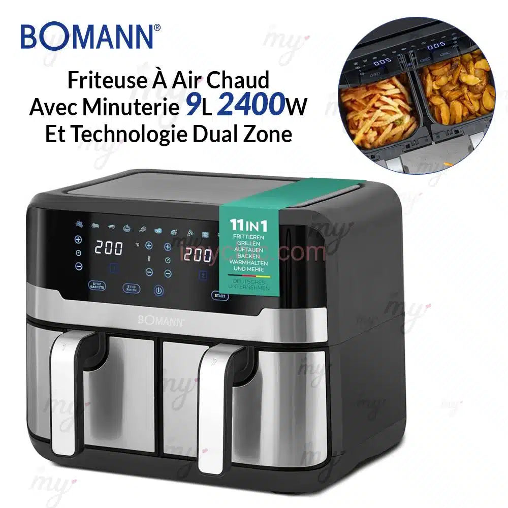 مقلاة هواء الألمانية ساخن 9ل 2400 واط  مع مؤقت وتقنية Dual Zone Bomann